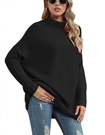 Women's Long Sleeve Asymmetric Hem Mockneck Pullover Sweater